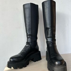 Zara Black Chunky Knee-High Boots